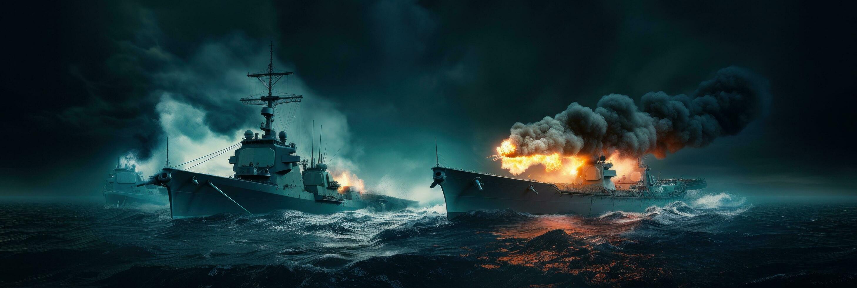 AI generated two ships are in the sea military fire animation photo