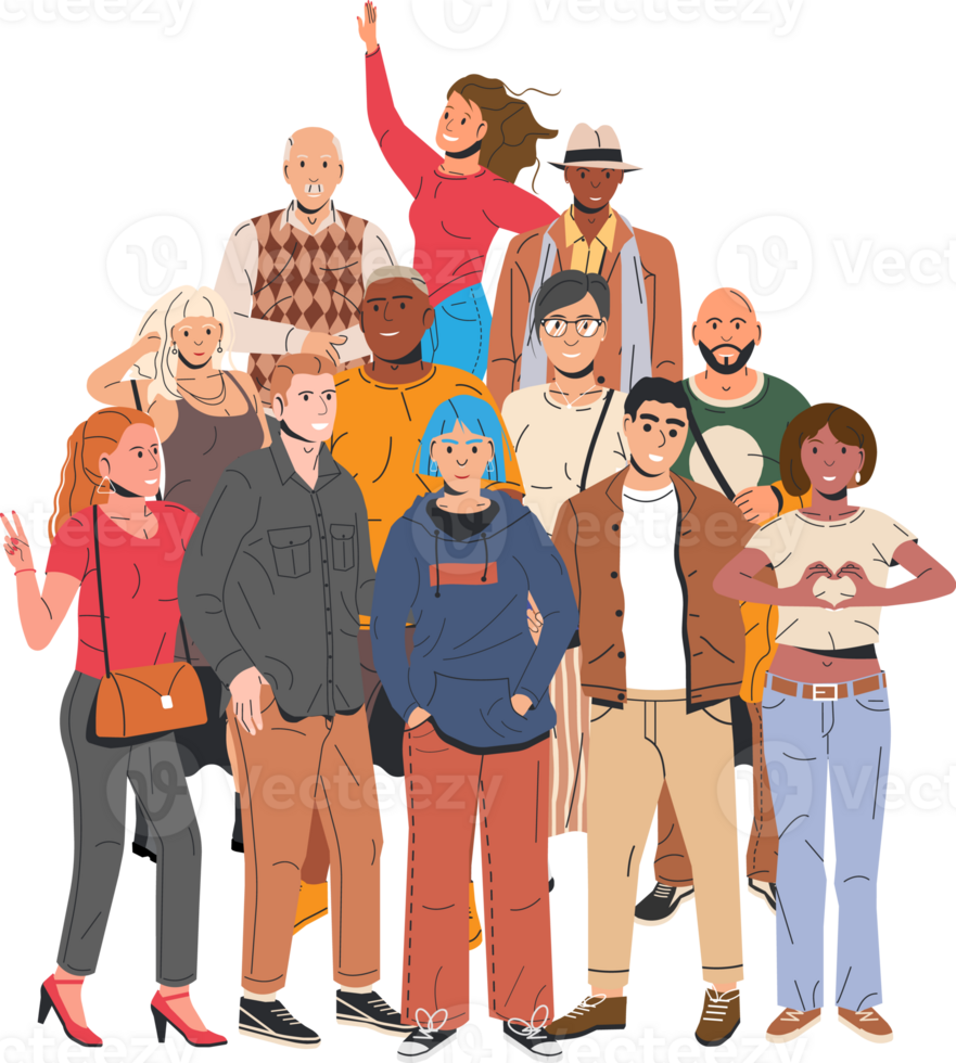 Diverse multicultural and multiracial people group png