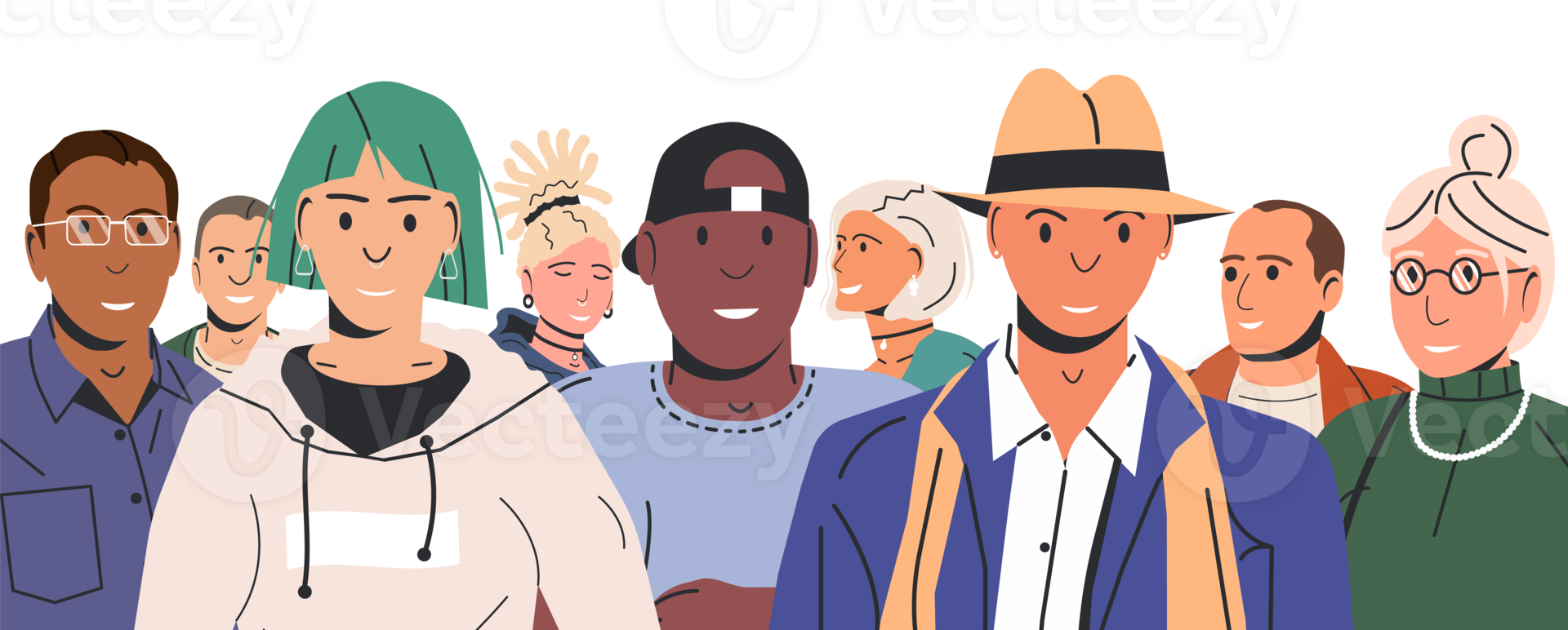 Diverse multicultural and multiracial people group png