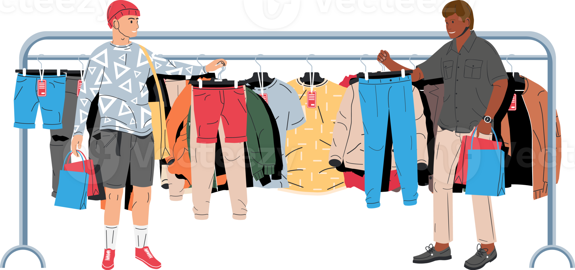 Man near rack with clothes png