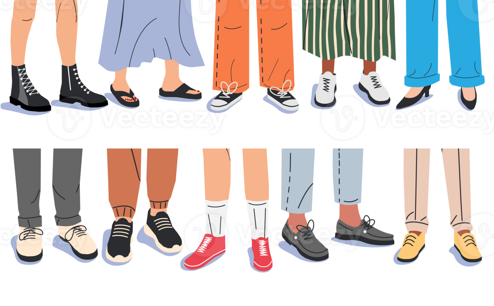 Various female and male shoes with feet png