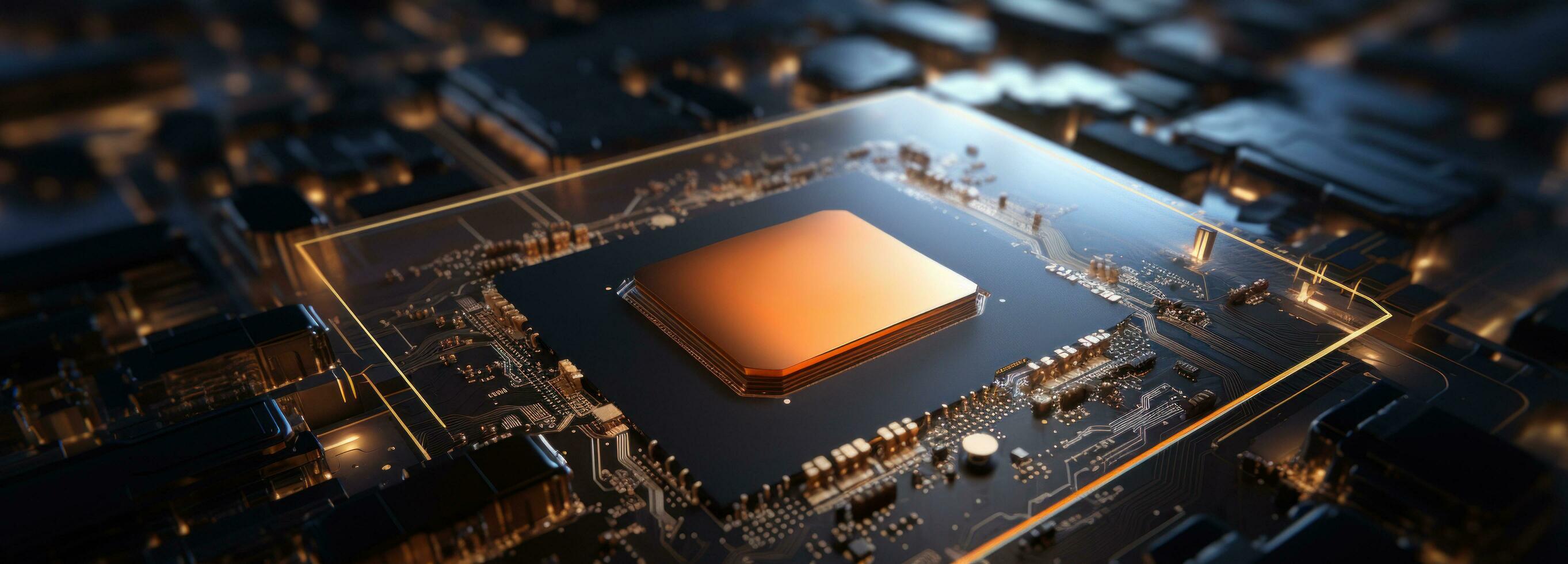AI generated the electronic chip with a circuit board in the background photo