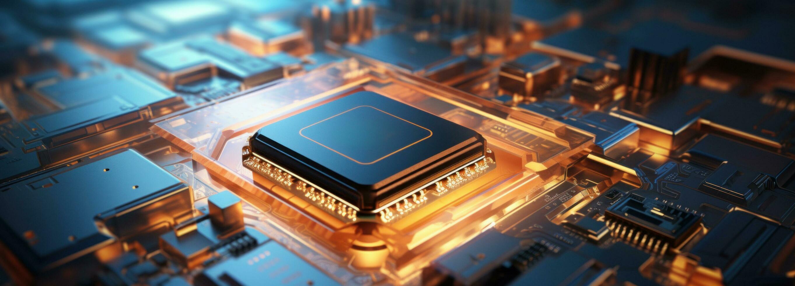 AI generated the electronic chip with a circuit board in the background photo