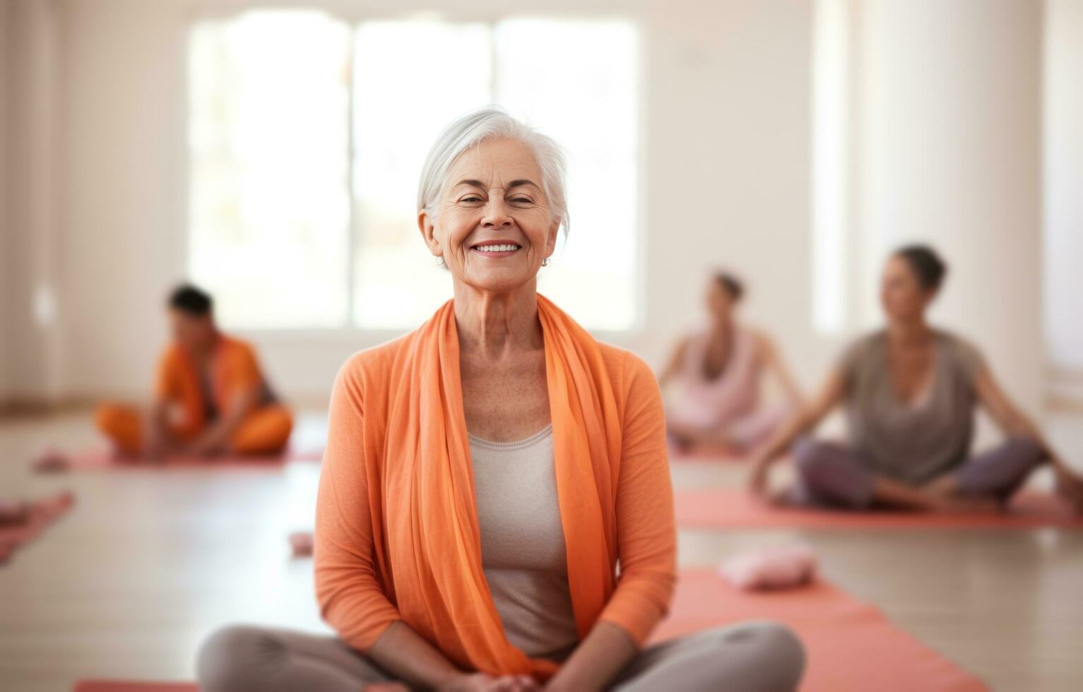 AI generated older people practicing yoga in the gym photo