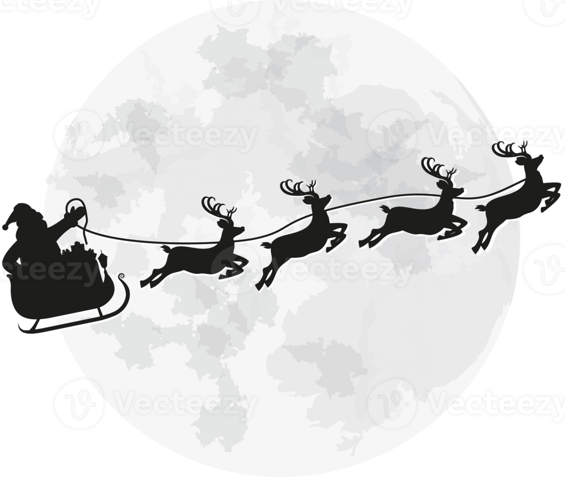 Santa Claus on Sleigh Full of Gifts and His Reindeers png