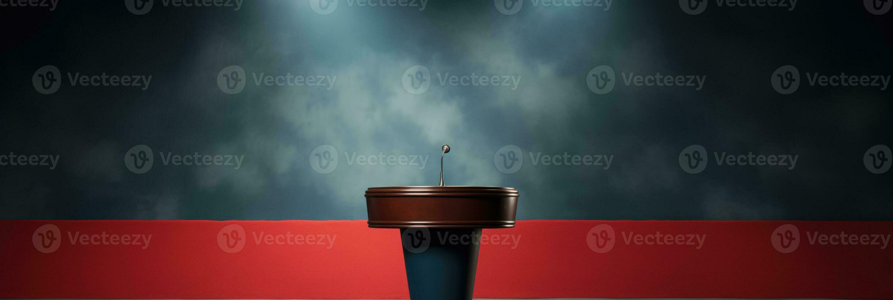AI generated A presidential podium with a microphone awaiting a speech background with empty space for text photo