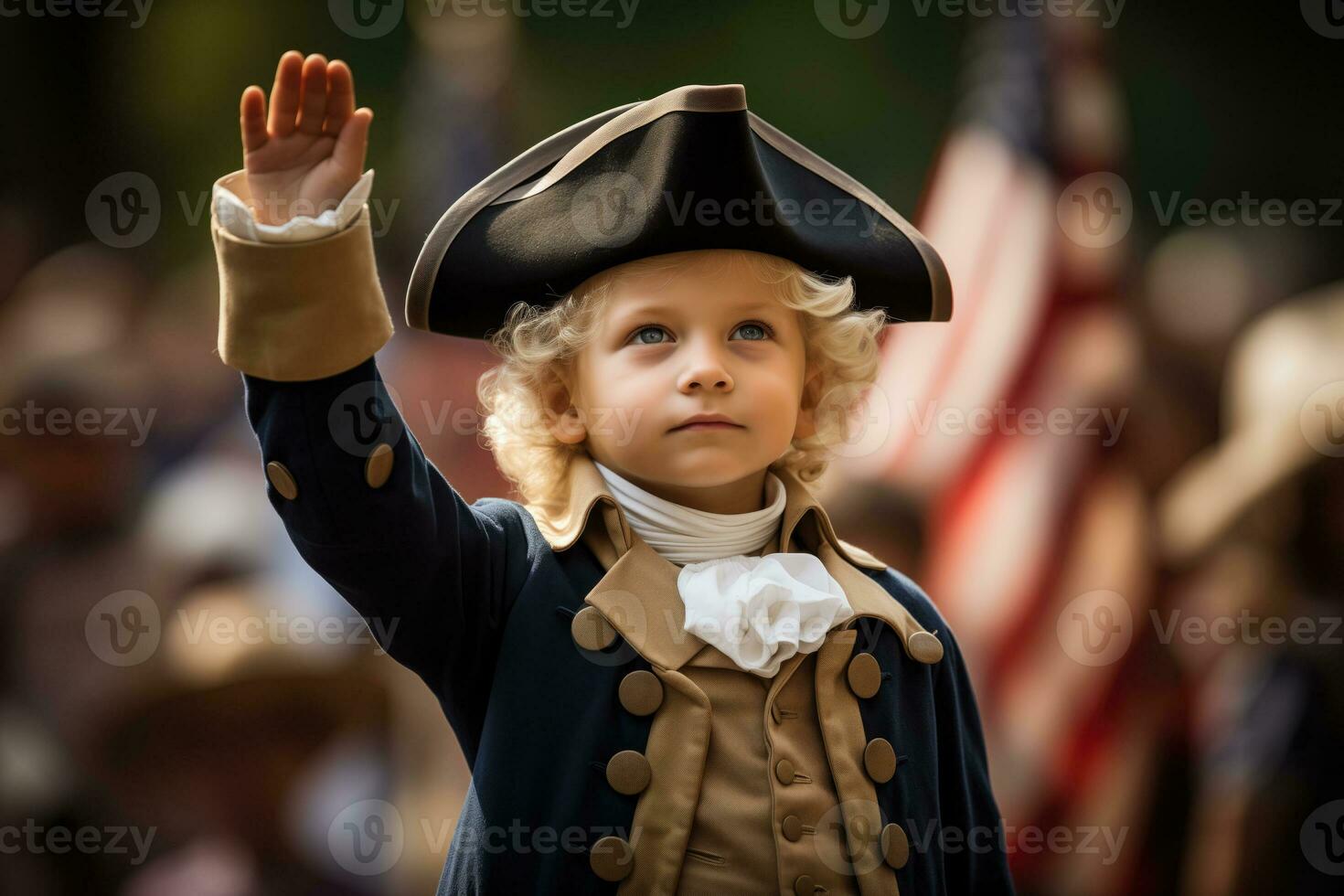 AI generated A child in presidential costume saluting flag photo