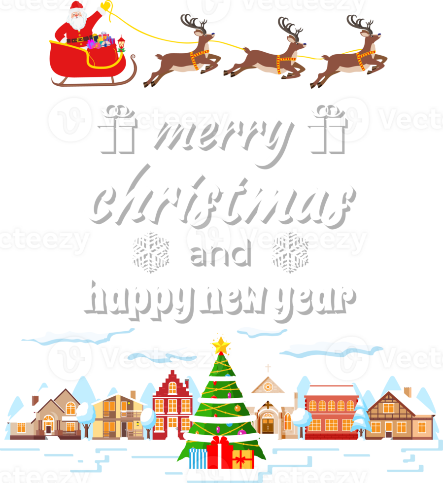 Christmas Card with Urban Landscape and Snowfall. png