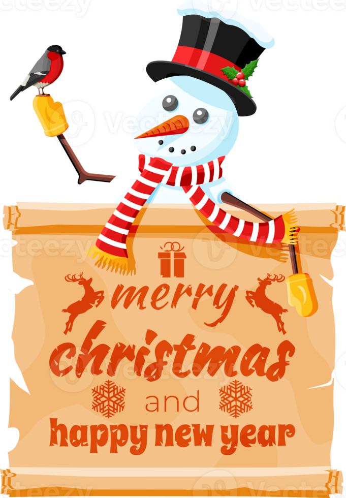Funny snowman character greeting. png