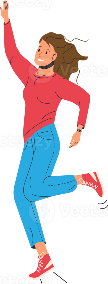 Happy Woman in Casual Clothes Jumping png