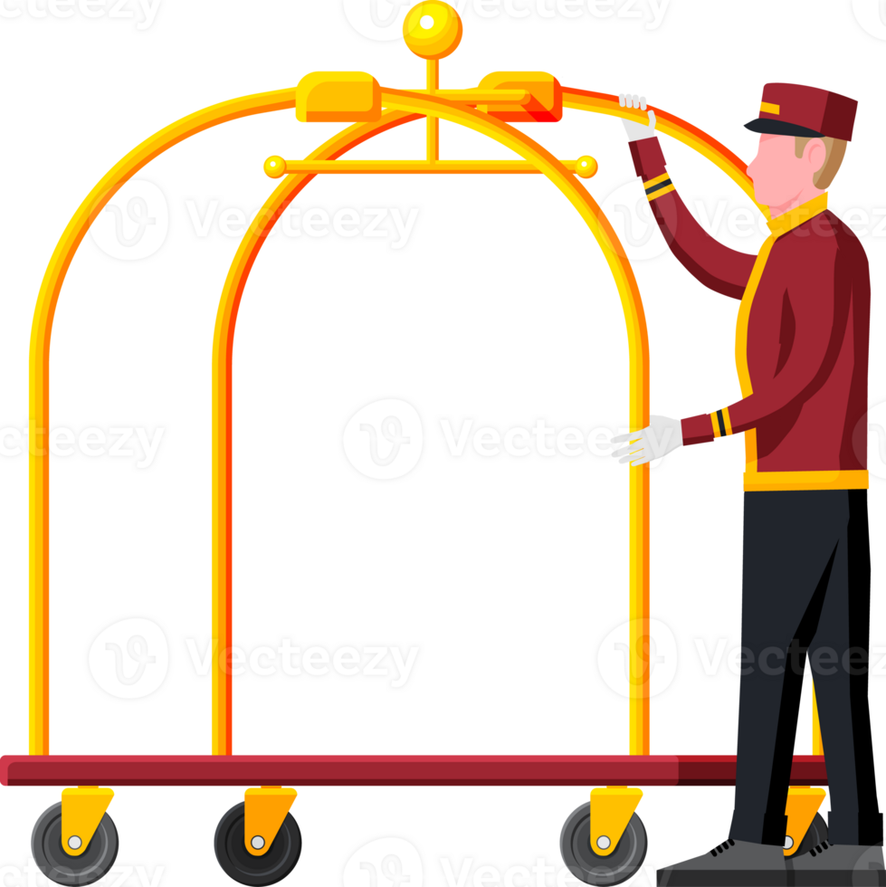 Hotel Bellboy at Work Carrying Guests Bags. png