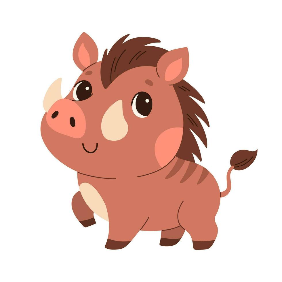 Cute cartoon warthog vector childish vector illustration in flat style. For poster, greeting card and baby design. Vector illustration