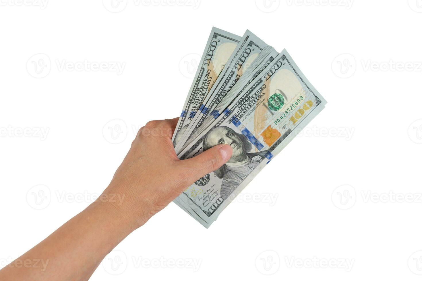 Woman hand with dollar cash isolated on white background photo