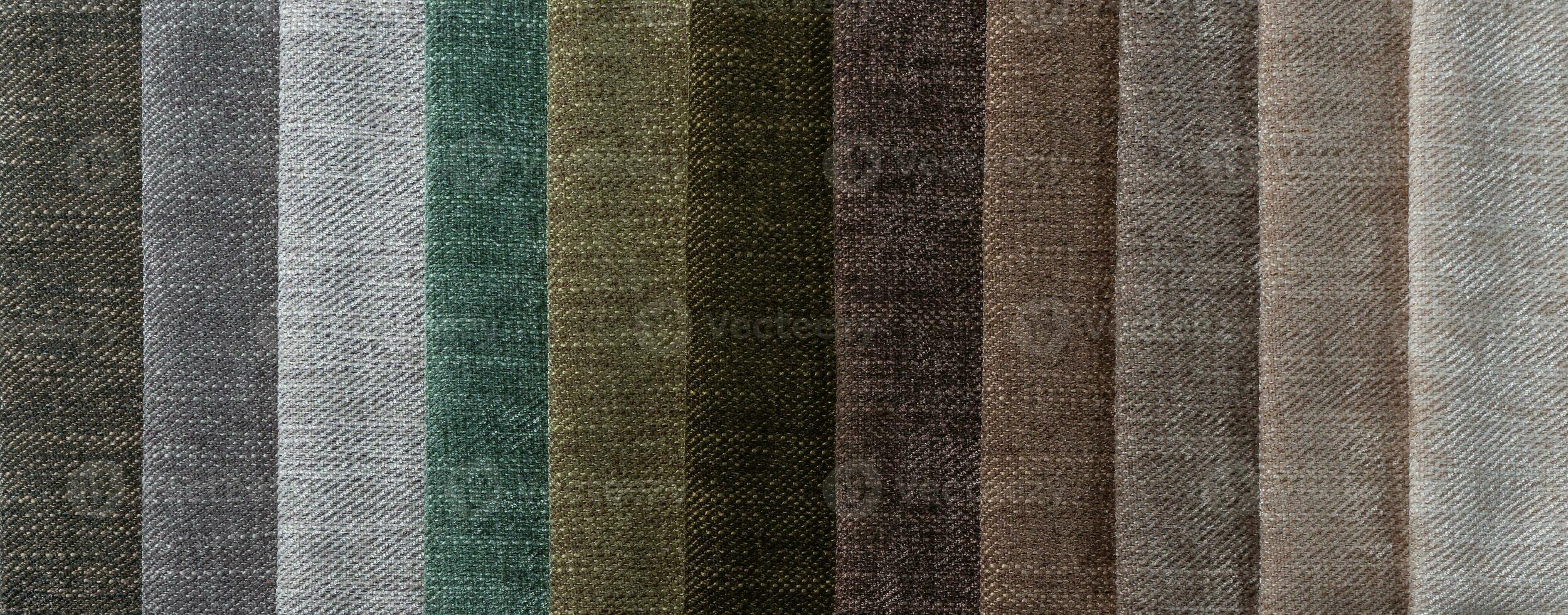Multi colored set of upholstery fabric samples for selection