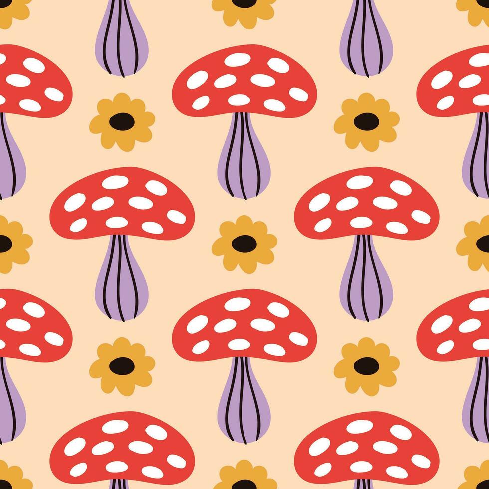 Mushrooms Seamless Pattern Mushroom Background Fall Pattern vector