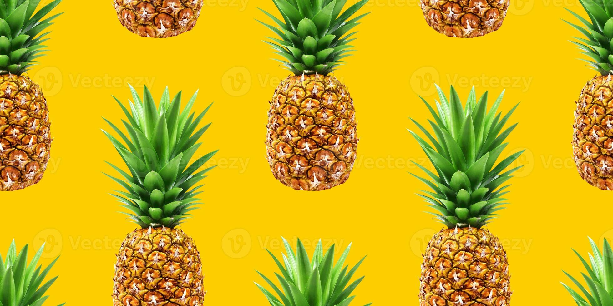 Pineapple, summer ananas seamless pattern on yellow background photo