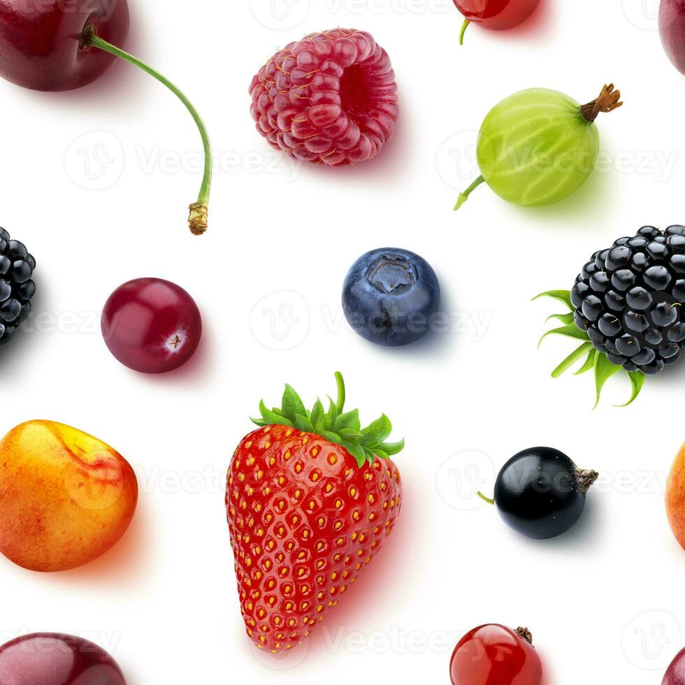 Seamless pattern of berries isolated on white background, flat lay, top view photo