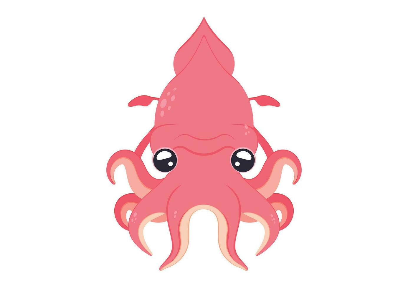 Cartoon Squid Vector Flat Design Isolated on White Background. Cute Cartoon Octopus