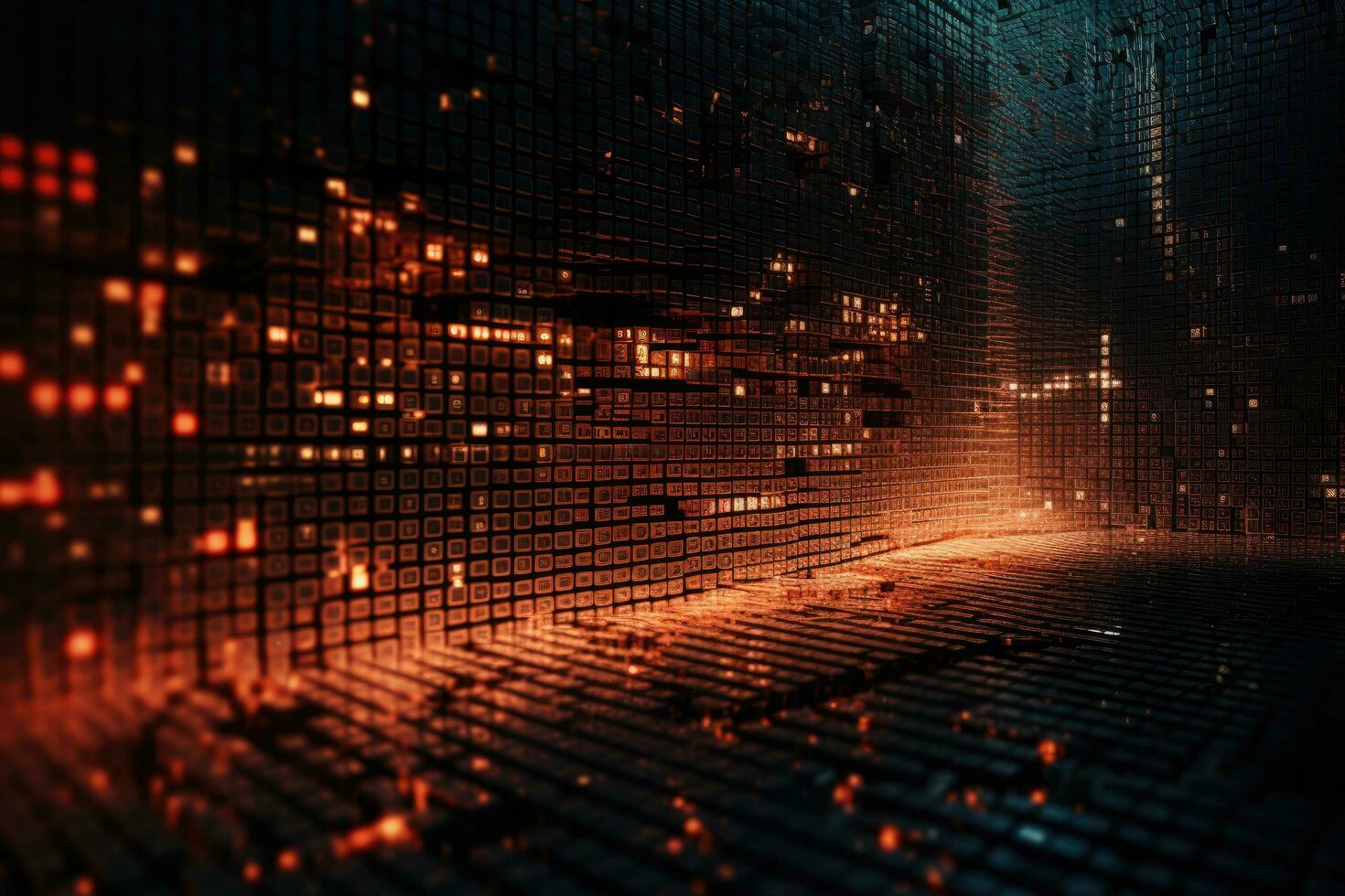 AI generated abstract technology background. 3d illustration of circuit board with glowing particles, Digital background with blue binary code and AI algorithms, Black background, AI Generated photo