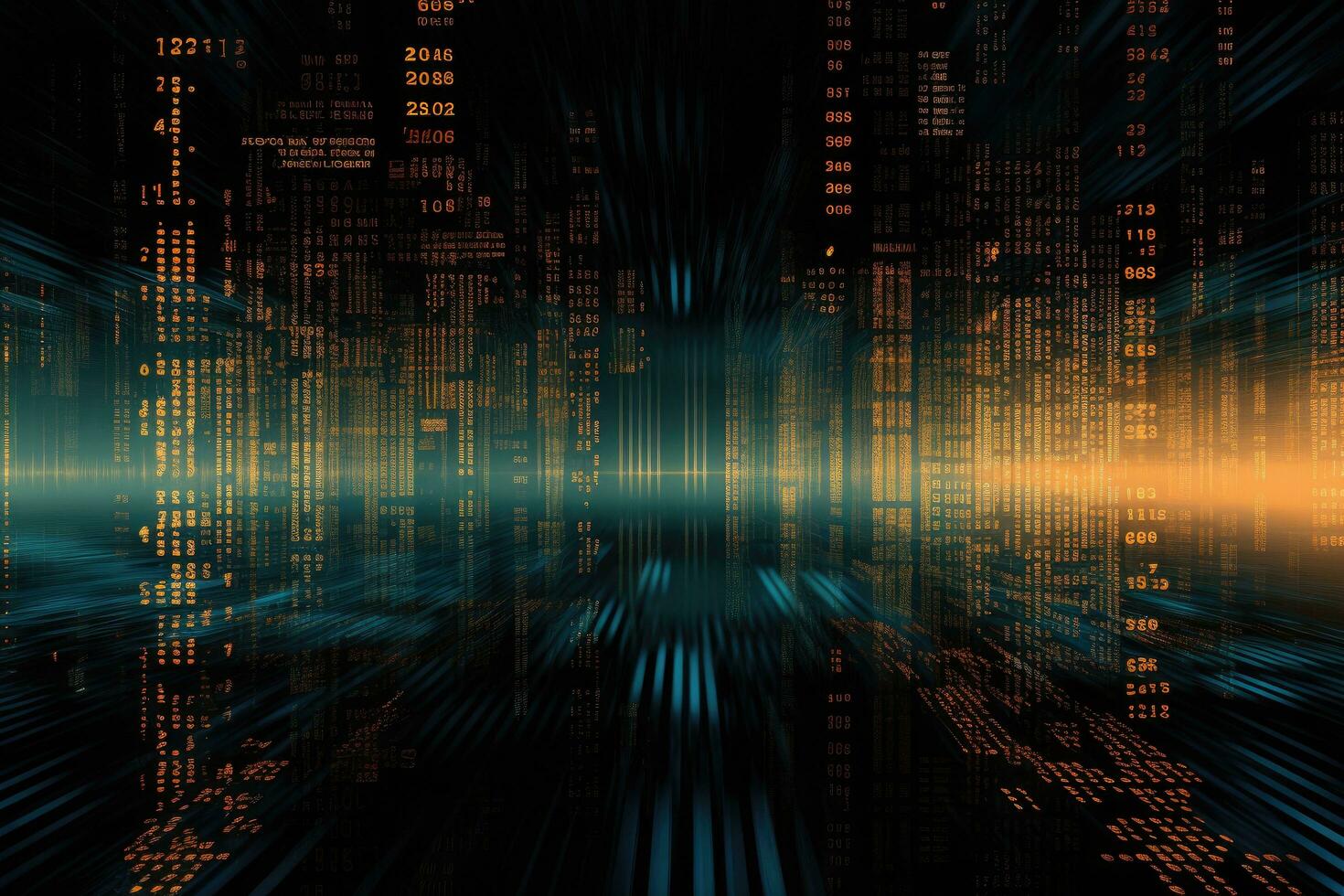 AI generated Abstract technology background with binary code. 3d render, illustration, Digital background with blue binary code and AI algorithms, Black background, AI Generated photo