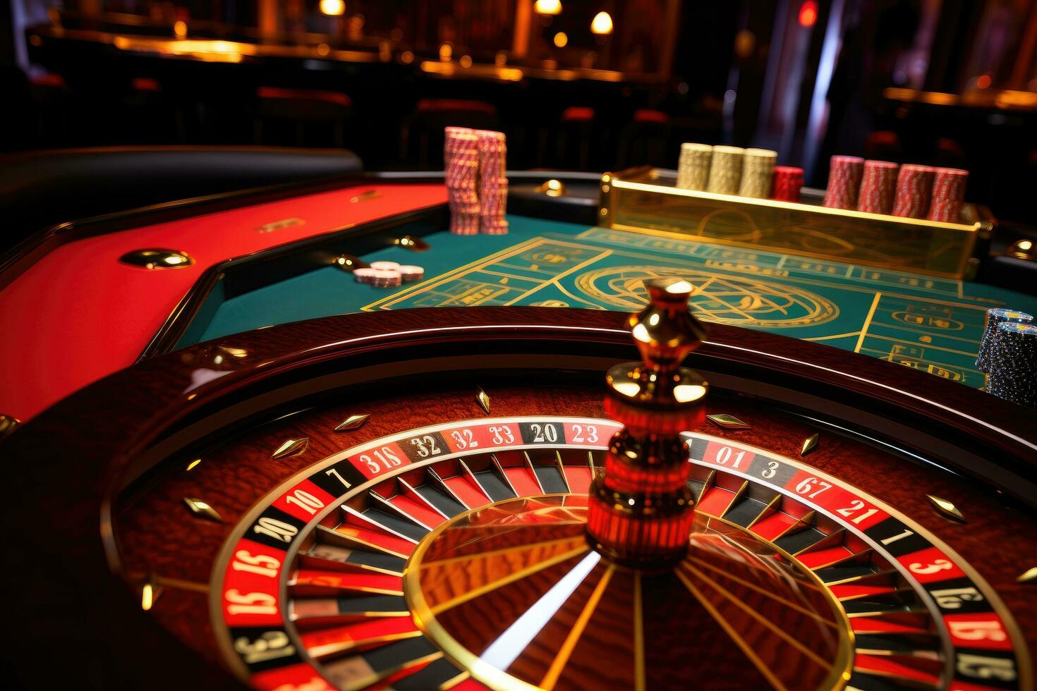 ai generado casino ruleta rueda y papas fritas en un negro antecedentes. 3d representación, casino ruleta rueda en movimiento en un vistoso fondo, ai generado foto