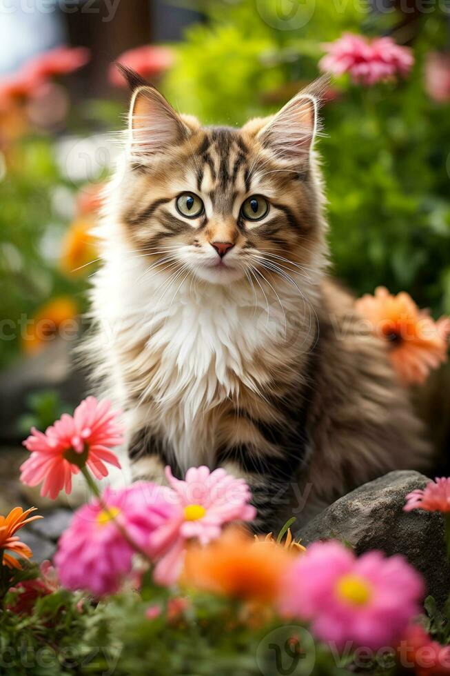 AI generated Adorable Feline Enjoying Time in the Garden photo