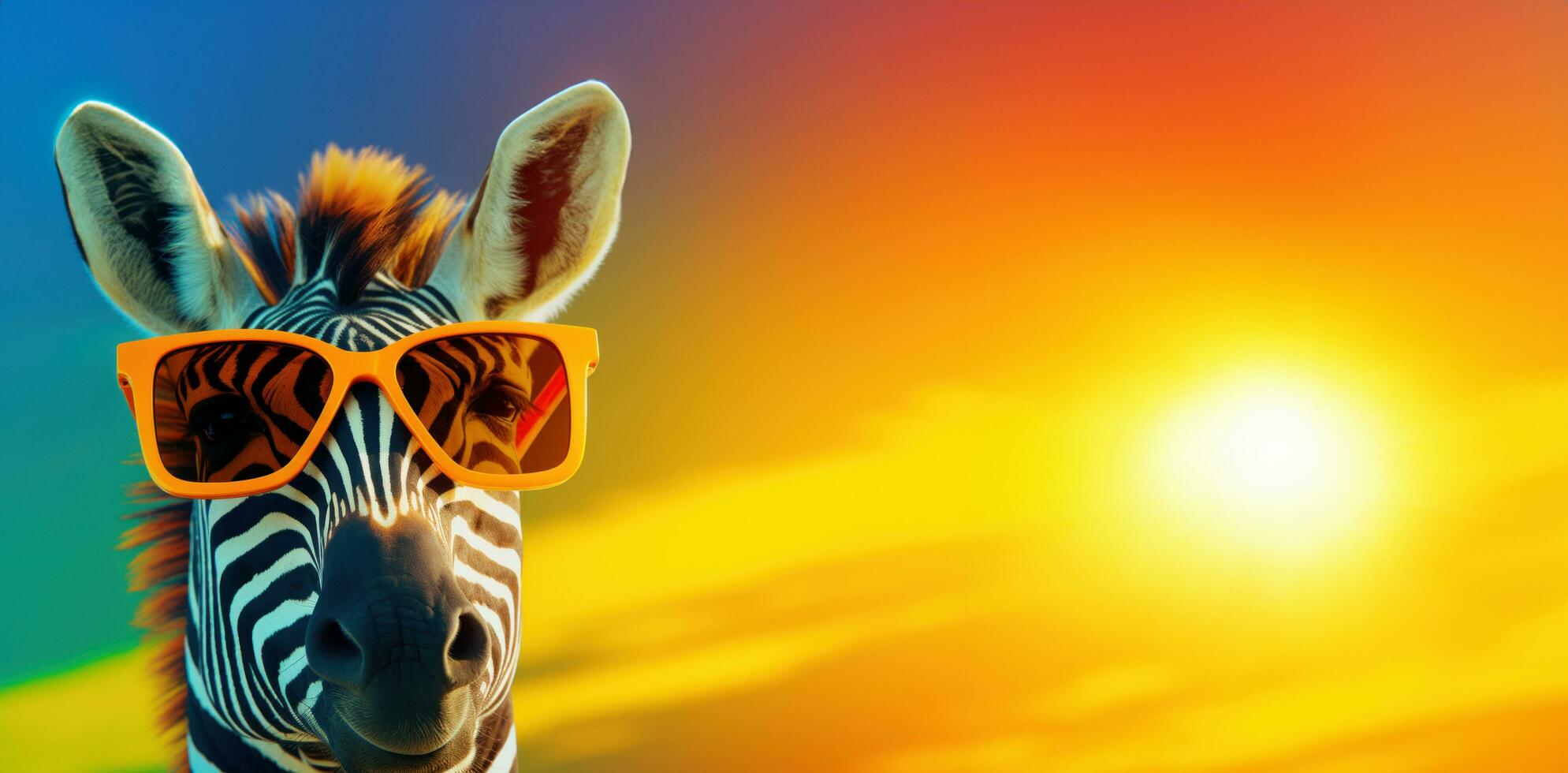 AI generated funny zebra wearing sunglasses over the eyes with text caption about zebras photo