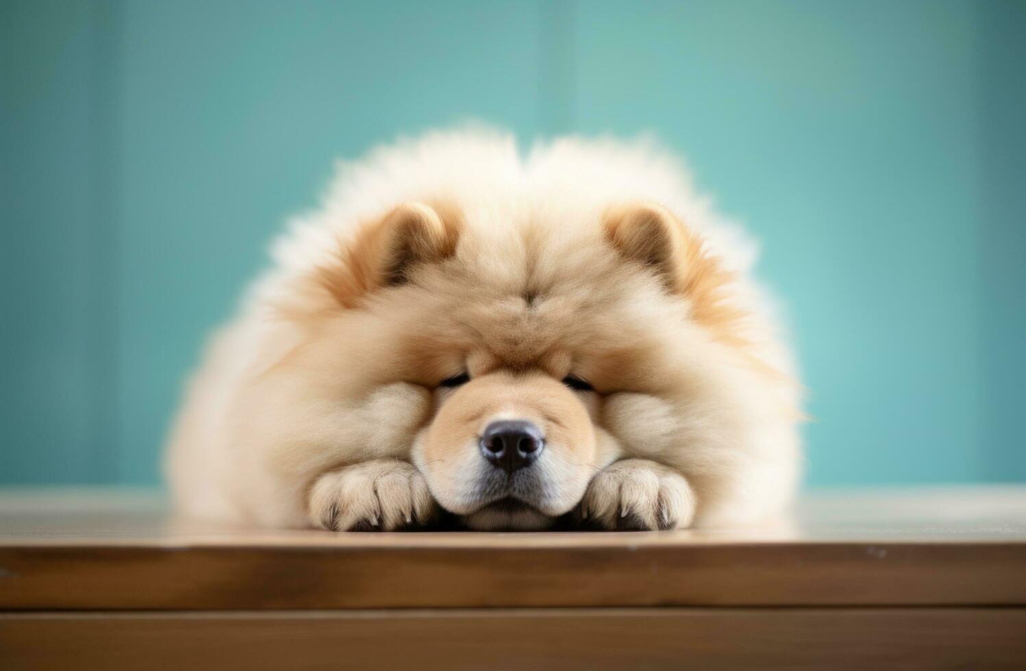 AI generated chow chow dog, head resting on the table photo