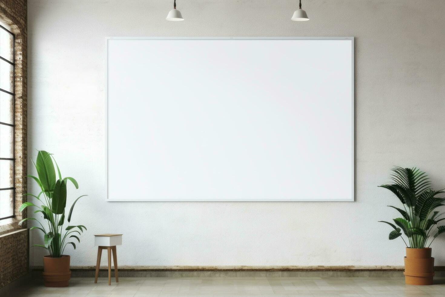 AI generated blank poster hung in an empty office space photo