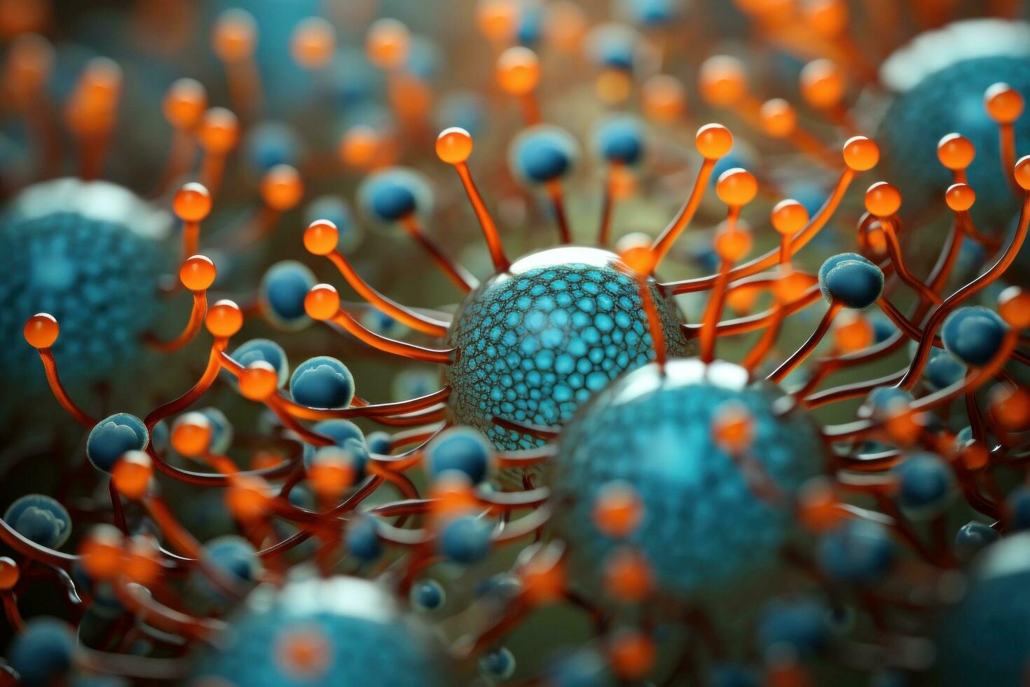 AI generated a viral cell is shown being covered with various small metal balls photo