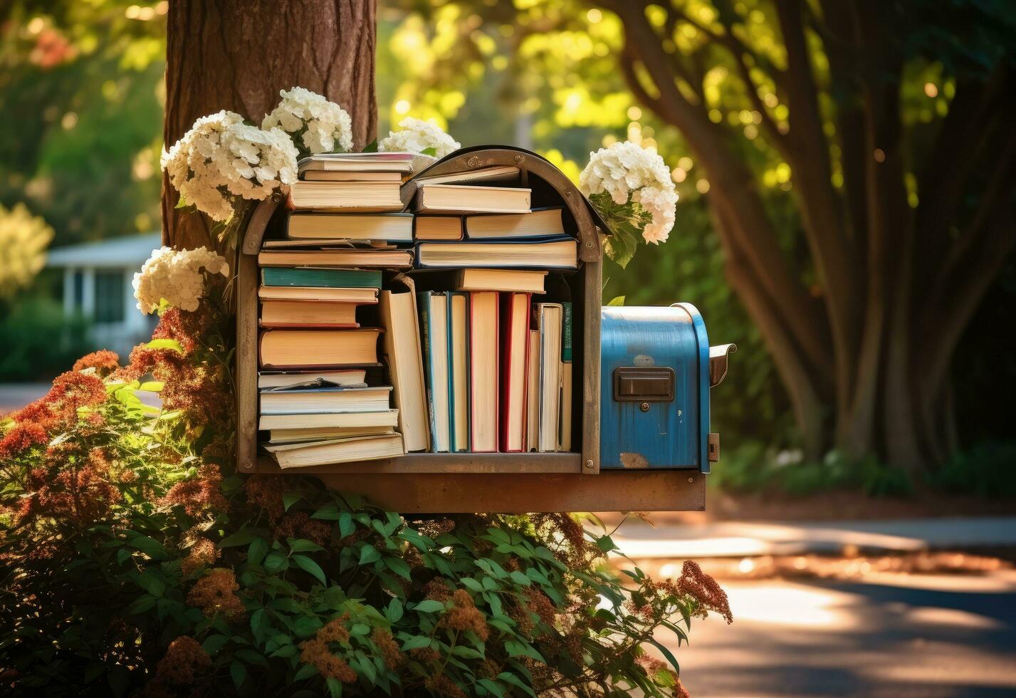 AI generated a mailbox full of books if you live in city photo