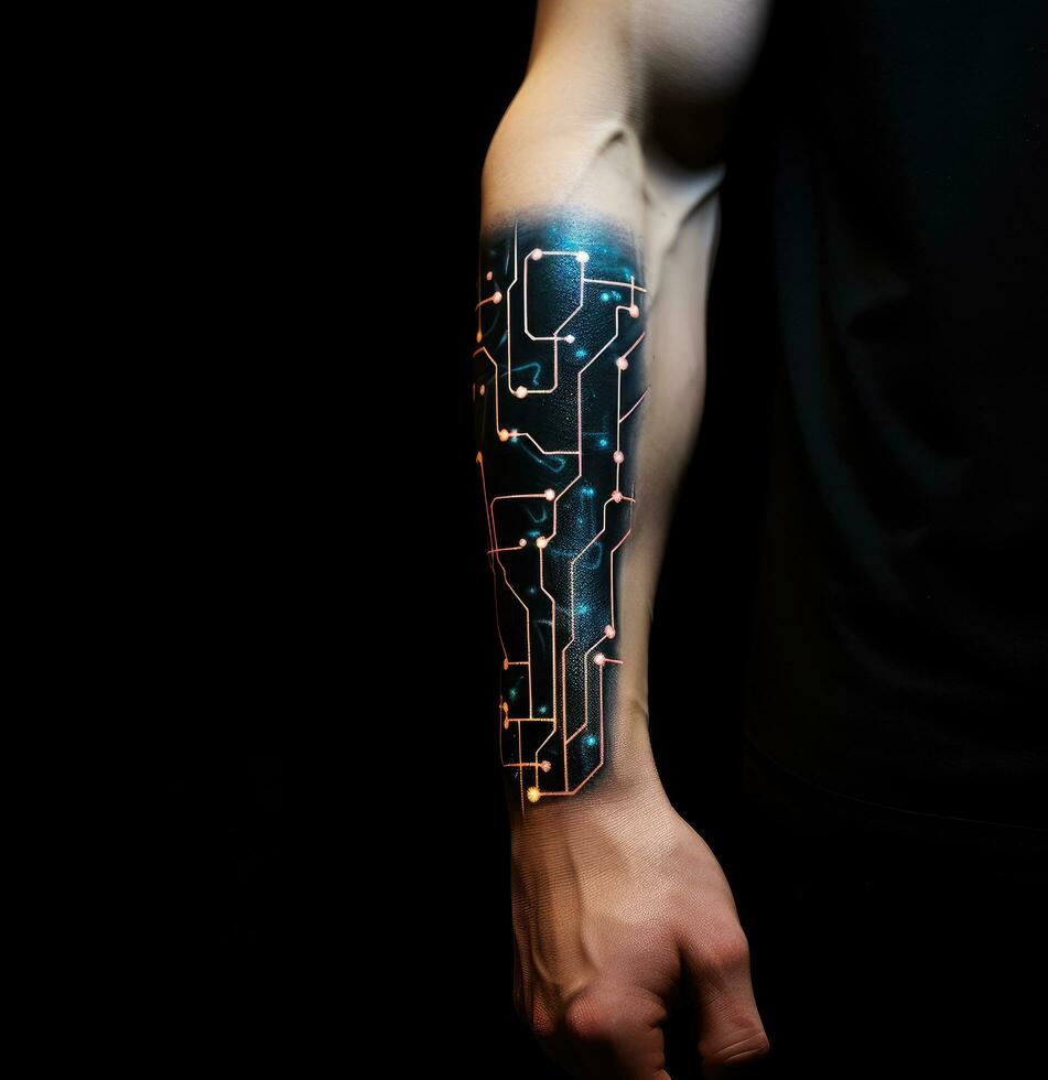 AI generated a person's arm with a light up piece photo