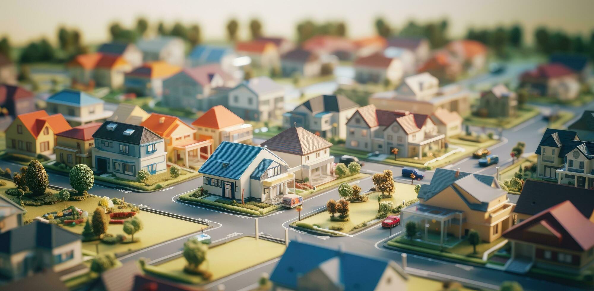 AI generated a cartoon photo of a suburb filled with houses