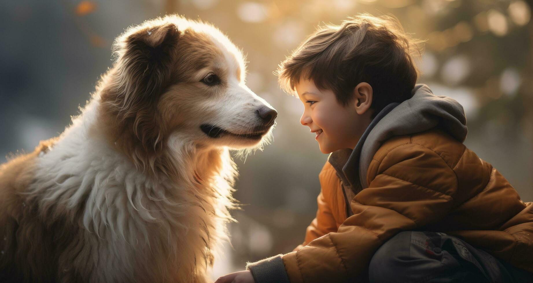 AI generated a boy and his dog smiling at each other photo