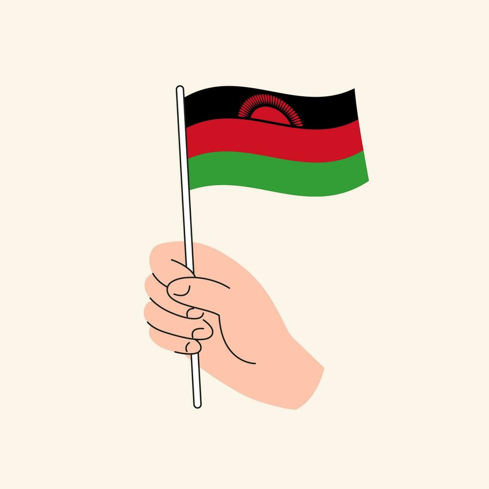 Cartoon Hand Holding Malawian Flag, Isolated Vector Design.