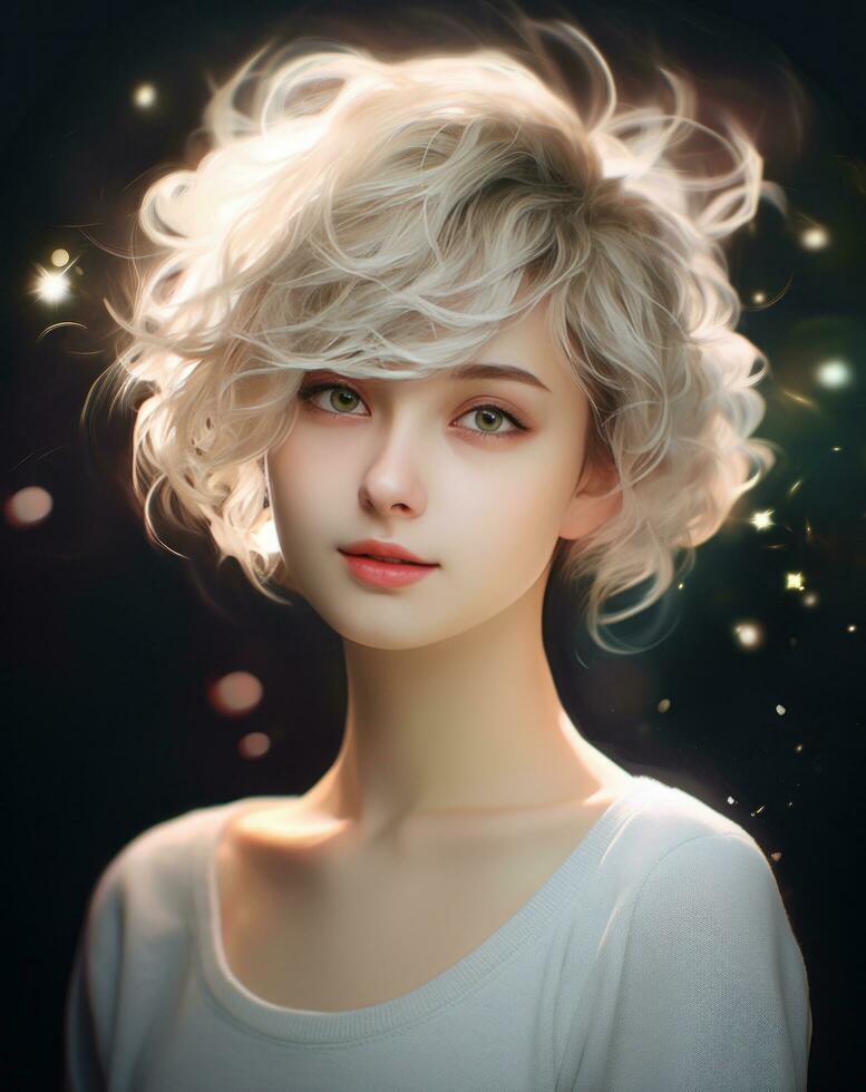AI generated an attractive young woman with short hair photo