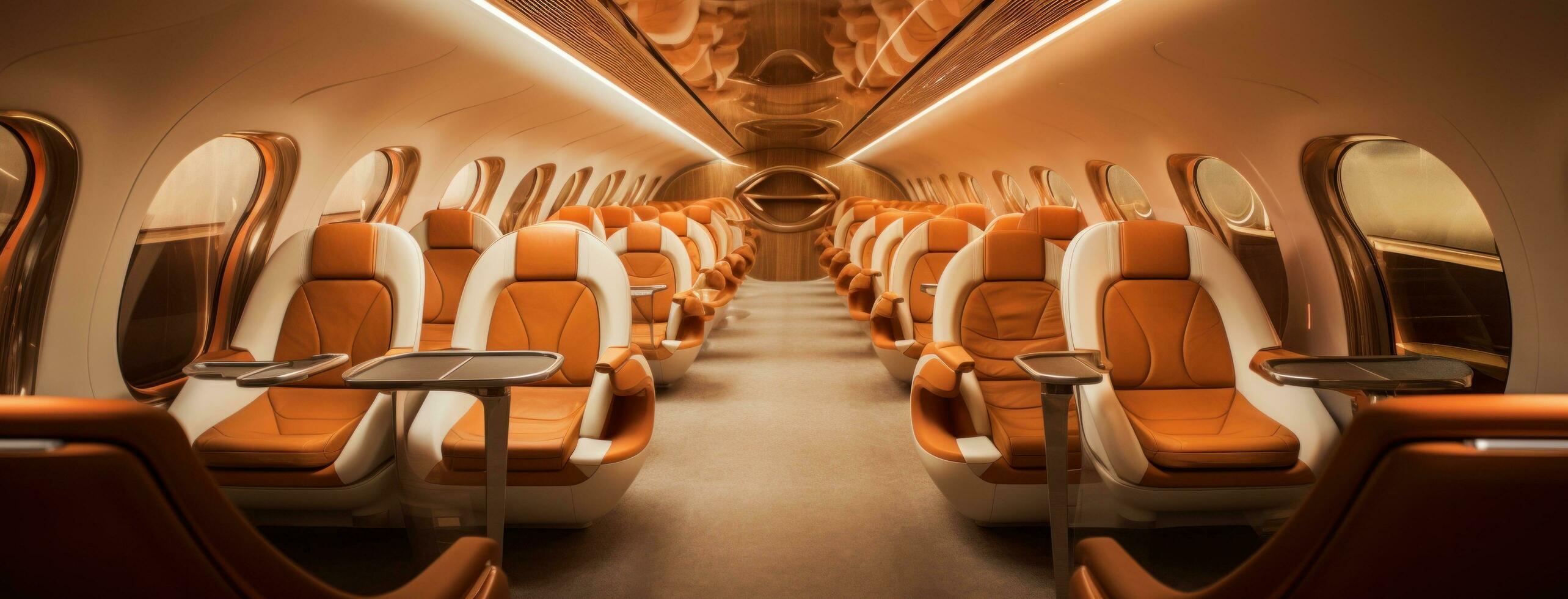 AI generated an airplane with seats facing outward photo