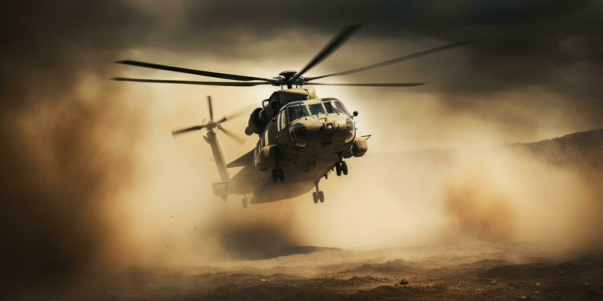 AI generated armed forces helicopter in a sand storm photo