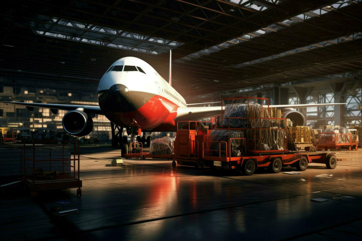 AI generated Airplane in the cargo terminal Ai generated photo