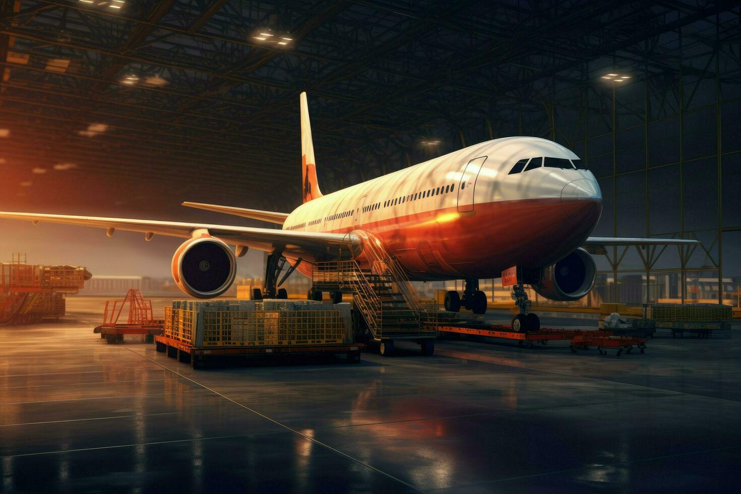 AI generated Airplane in the cargo terminal Ai generated photo