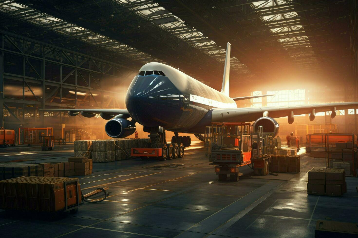 AI generated Airplane in the cargo terminal Ai generated photo
