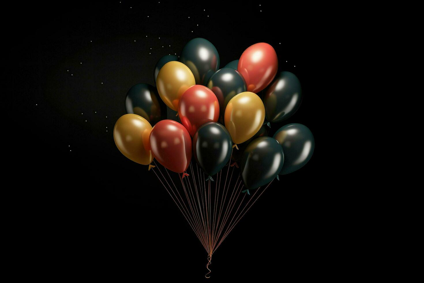 AI generated Colorful balloons bunch. celebrate decoration icon multicolored. 3d rendering, isolated on black background Ai generated photo