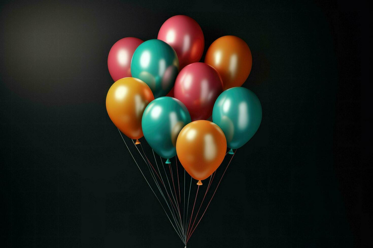 AI generated Colorful balloons bunch. celebrate decoration icon multicolored. 3d rendering, isolated on black background Ai generated photo