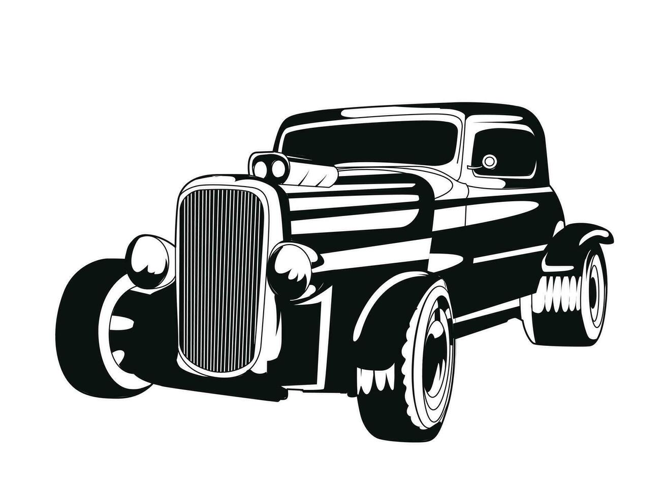 Retro car vector artwork illustration in black and white style