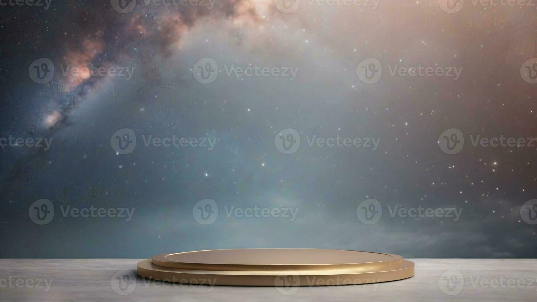 AI generated Golden podium on the nebula milky Way background of the night sky. 3d render photo