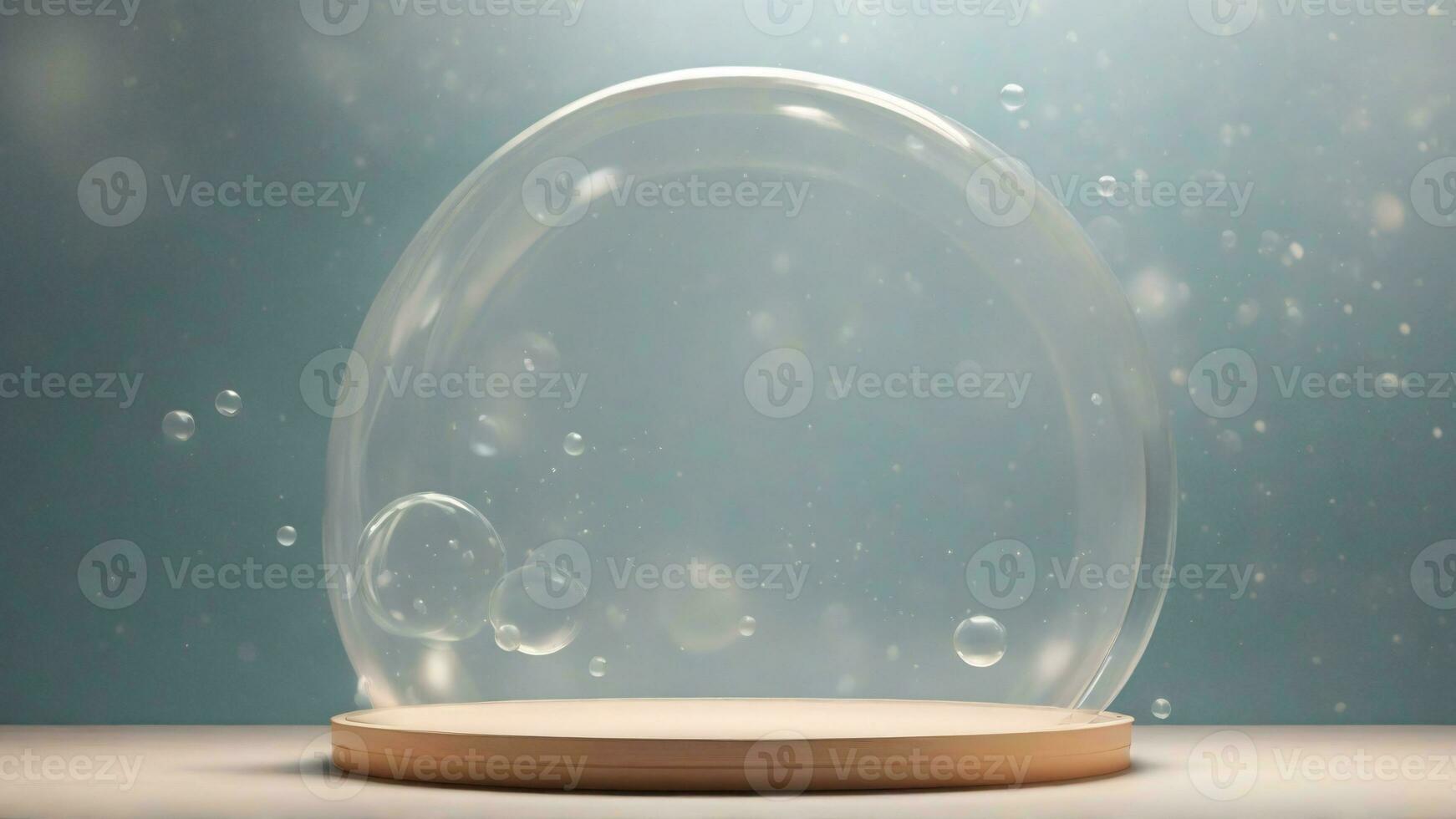 AI generated transparent glass snow bubble globe on a green background, 3d render photo
