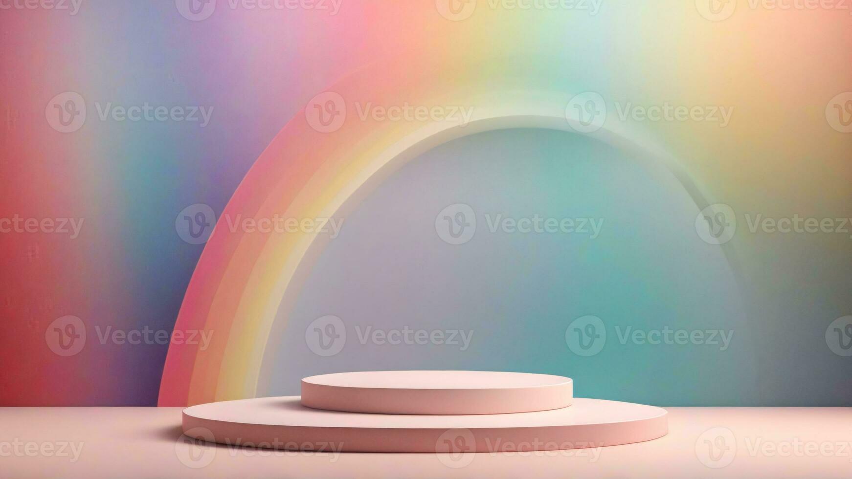 AI generated Abstract minimal scene with podium and rainbow background. 3d render illustration photo