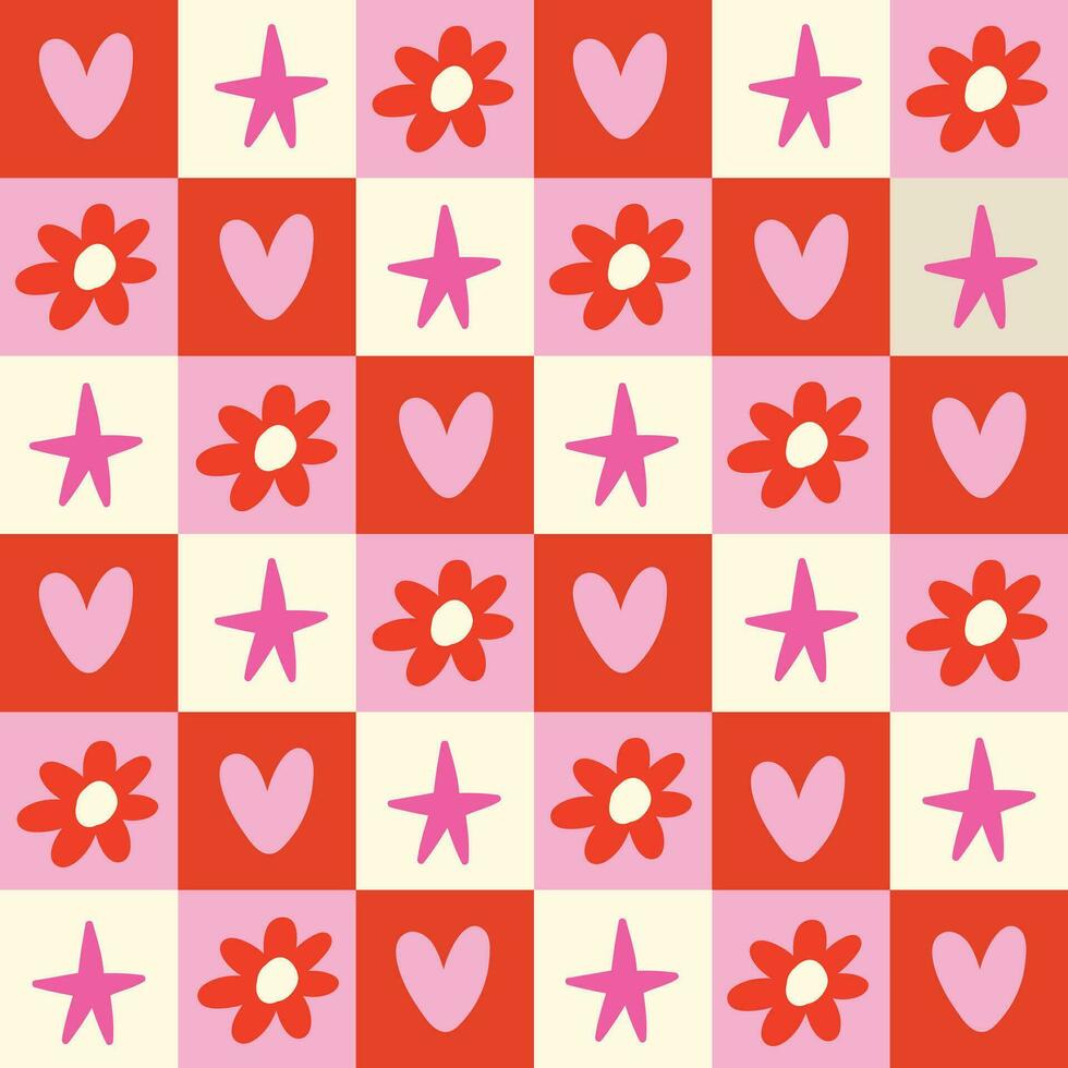 Checkered San Valentines Pattern Red Checkered Background Valentines Checkered Seamless Pattern vector