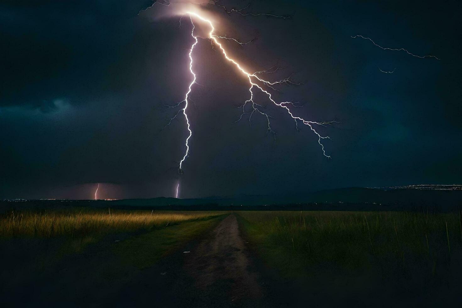 AI generated a lightning bolt is seen over a field photo