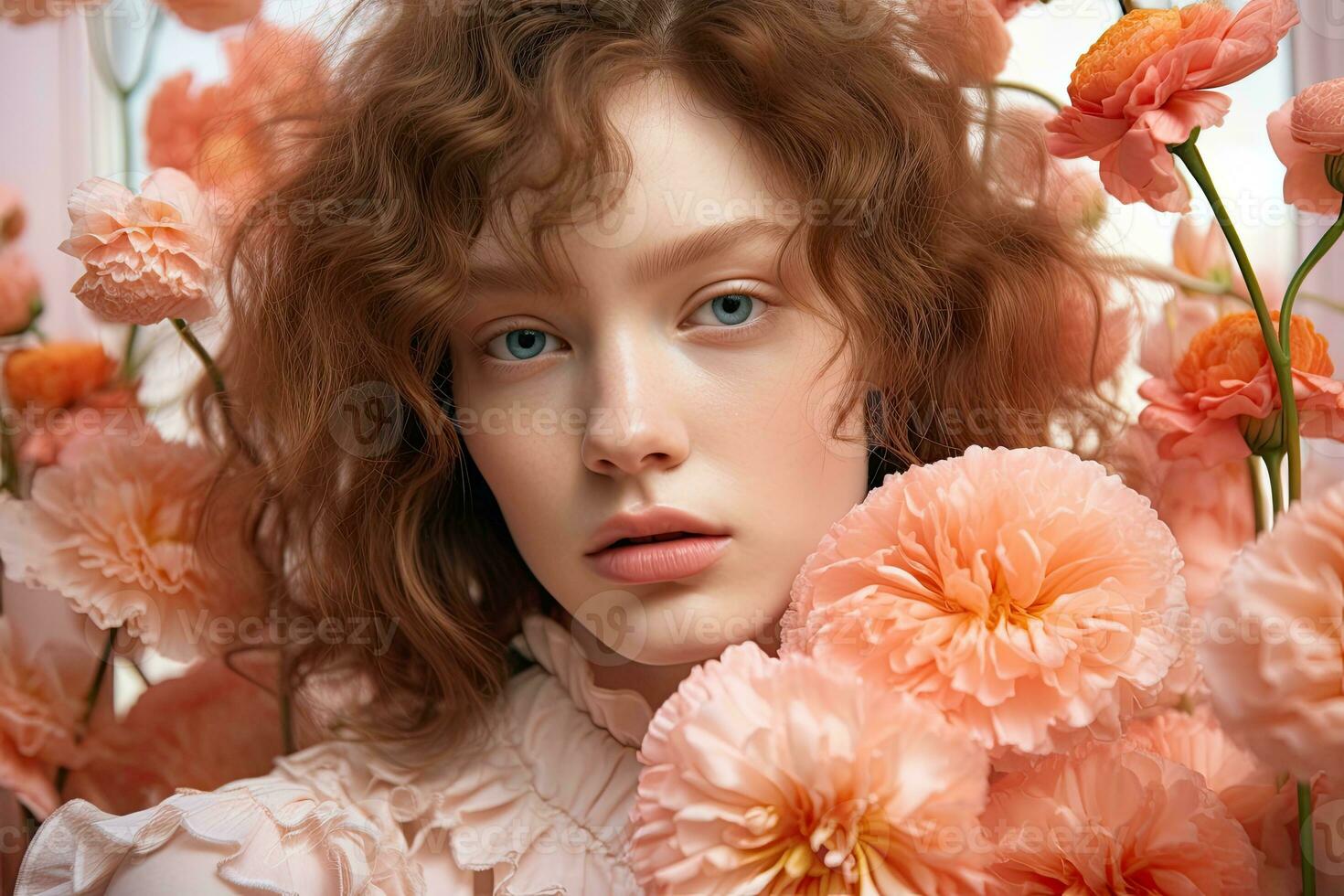 AI generated Ethereal Portrait in 2024's Trendy Peach Fuzz Color. photo